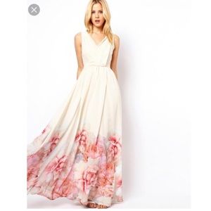 Cream and flower patterned maxi dress